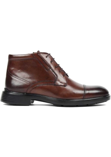 Erkek Kahverengi Bağcıklı Fermuarlı Deri Bot