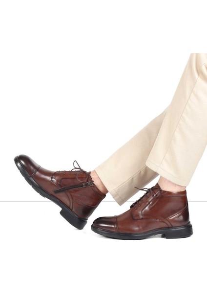 Erkek Kahverengi Bağcıklı Fermuarlı Deri Bot fiyatları