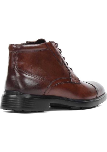 Erkek Kahverengi Bağcıklı Fermuarlı Deri Bot indirimleri