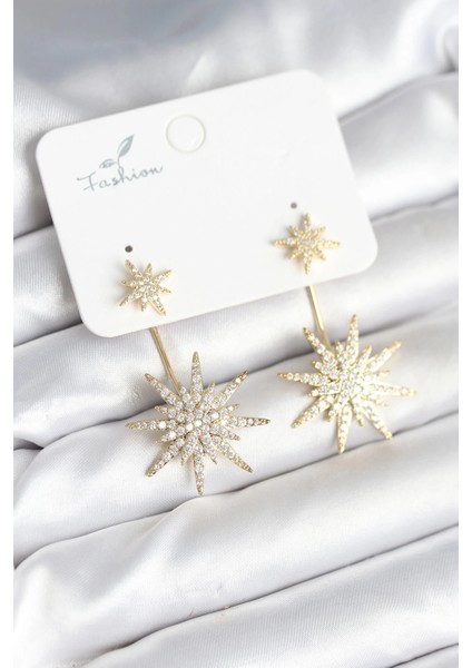 Kutup Yıldızı Model Zirkon Taşlı Pirinç Kadın Küpe