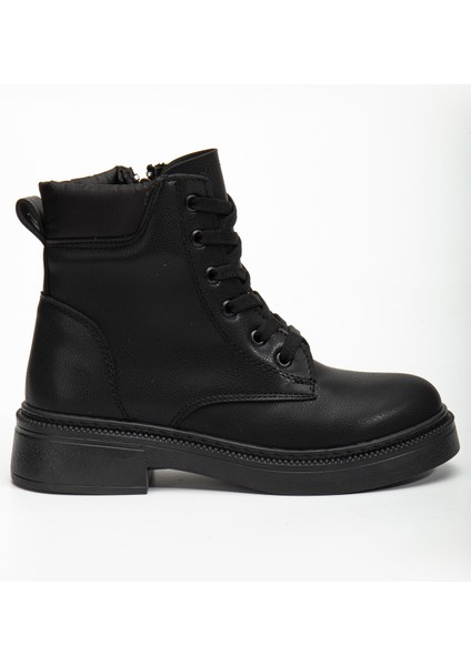 Kadın Siyah Cilt Kalın Termo Taban Bağcıklı ve Fermuarlı Bot fiyatları