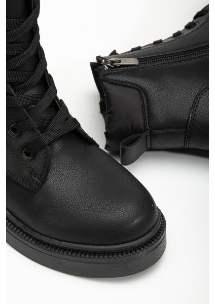 Kadın Siyah Cilt Kalın Termo Taban Bağcıklı ve Fermuarlı Bot modelleri