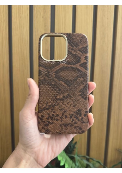 iphone (13/14) Uyumlu Yılan Desenli Deri Magsafe Kılıf