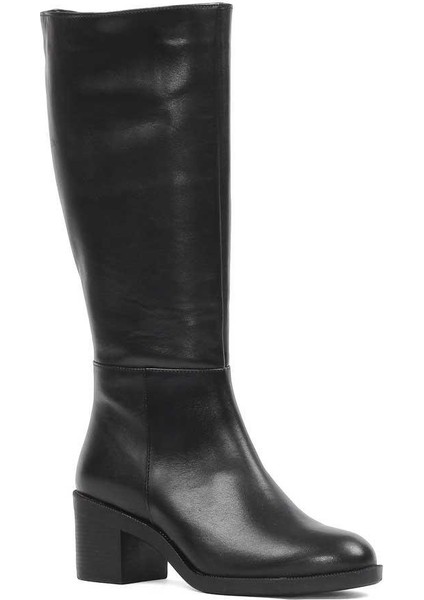 Kadın Siyah Fermuarlı Topuklu Deri Çizme modelleri