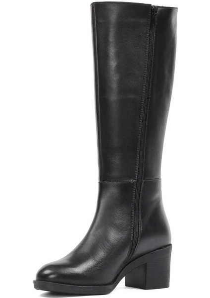 Kadın Siyah Fermuarlı Topuklu Deri Çizme fırsatları