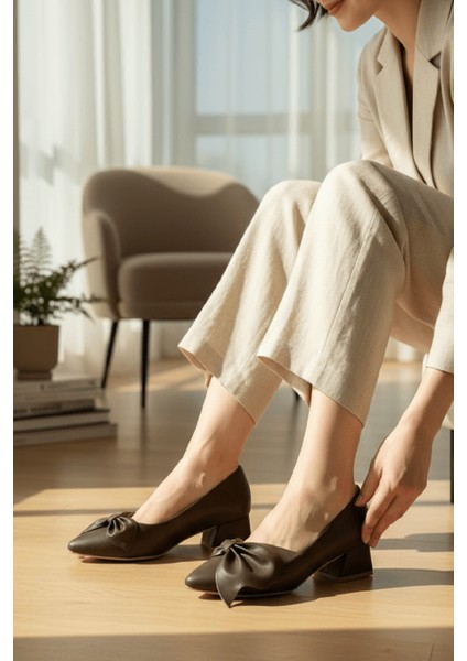 Camila Kahverengi Fiyonklu (4 Cm) Sivri Burun Topuklu Ayakkabı modelleri