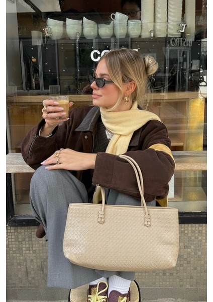 Kadın Loven Uzun Tote Çanta Bej Örgülü fiyatları