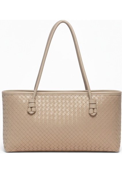 Kadın Loven Uzun Tote Çanta Bej Örgülü modelleri