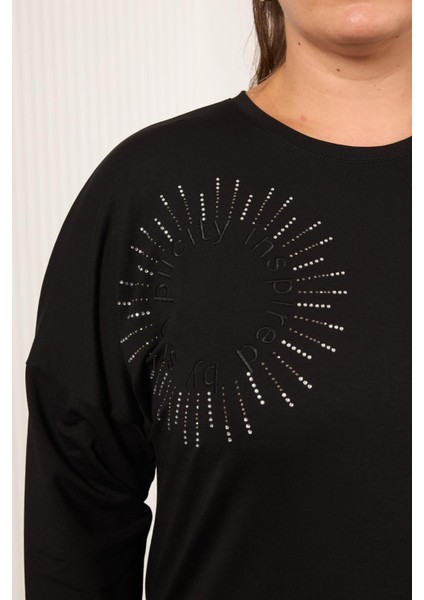 Taş ve Nakışlı Büyük Beden Sweatshirt Siyah fiyatları