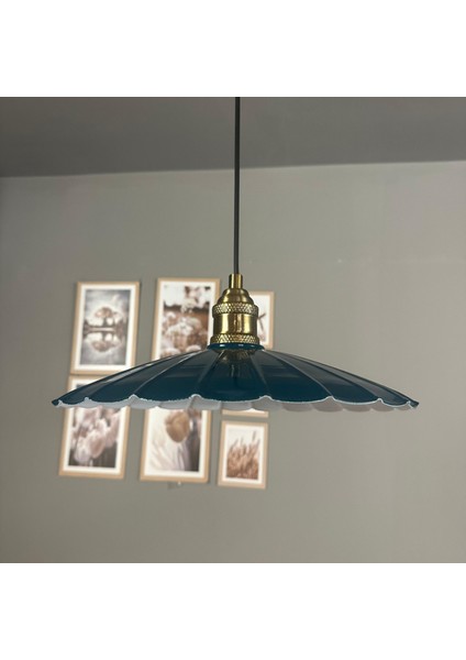 Risso Deniz Yeşili Metal Büyük Avize Lale Başlık Tekli Rustik Cafe Modern Sarkıt Aydınlatma