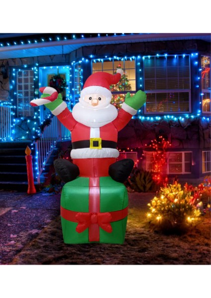 Yılbaşı Hediye Paketli Noel Baba Işıklı Şişme Dekor 180 cm