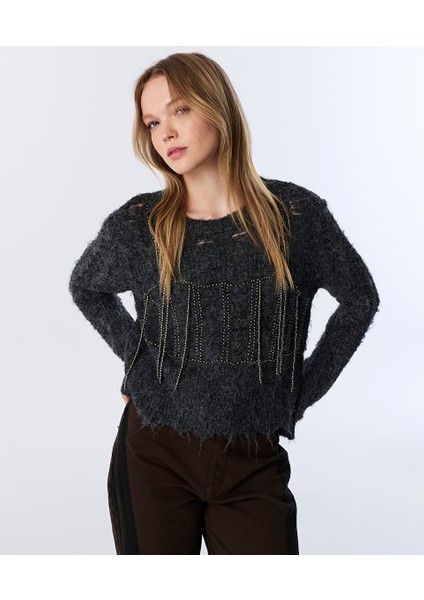 Kontrast Aksesuarlı Kazak TW6250050232036