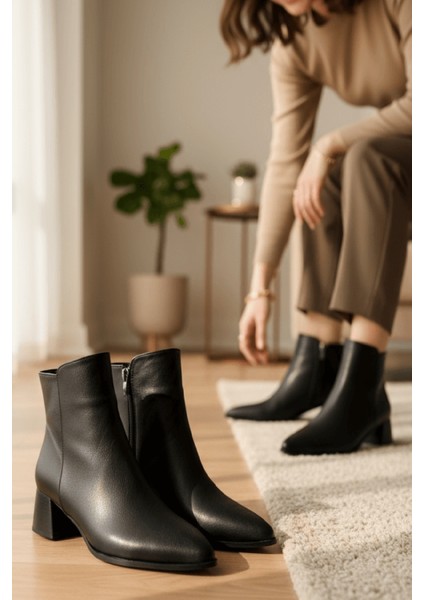 Timma Siyah ( 5 cm Topuklu ) Günlük Kullanım Kadın Botu