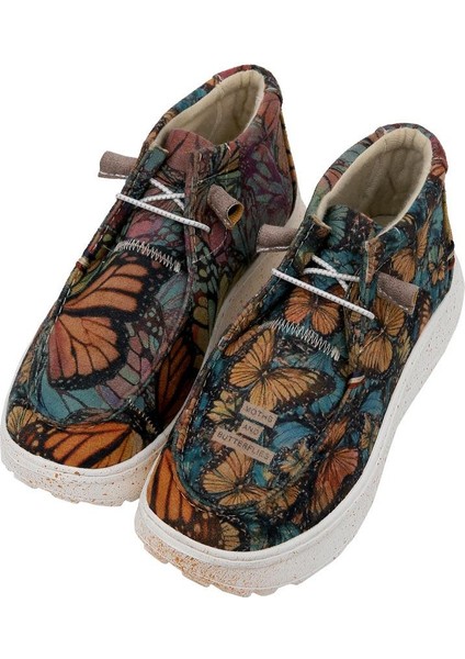 Kadın Vegan Deri Krem Bot - Moths And Butterflies Tasarım