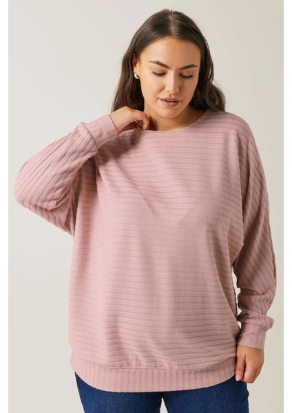 Büyük Beden Bisiklet Yaka Uzun Kollu Bluz 615589