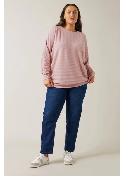 Büyük Beden Bisiklet Yaka Uzun Kollu Bluz 615589 fırsatları