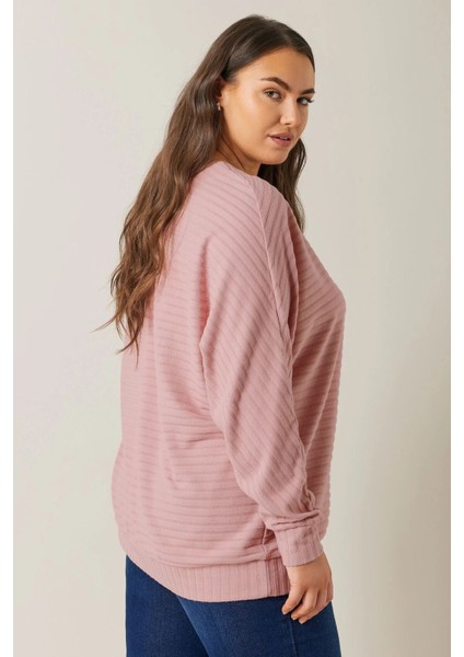 Büyük Beden Bisiklet Yaka Uzun Kollu Bluz 615589