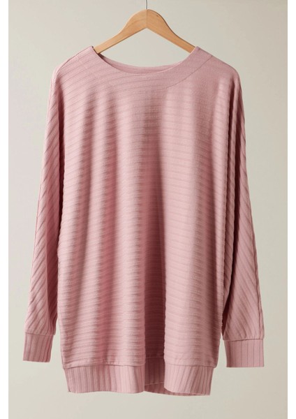 Büyük Beden Bisiklet Yaka Uzun Kollu Bluz 615589