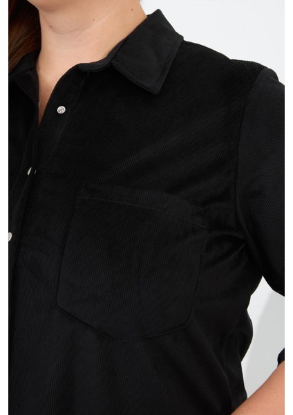 Kadife Büyük Beden Kol Çıtçıtlı Gömlek Siyah fiyatları