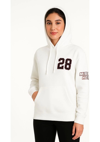 Üç Iplik Kapüşonlu Ön ve Arka Baskılı Sweatshirt Hoodie - Beyaz fırsatları