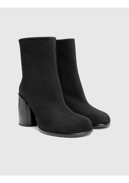 Rabit Hakiki Süet Deri Siyah Kadın Topuklu Bot