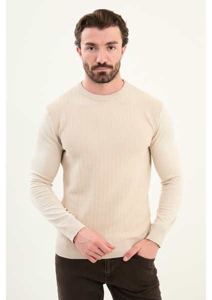 Desenli Slim Fit Bisiklet Yaka Erkek Triko Kazak