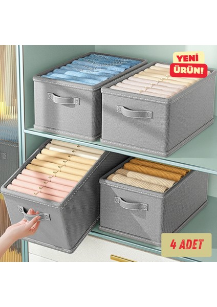 Dolap Içi Düzenleyici 4 Lü GRI-45CMX25CMX20,RAF Düzenleyici,katlanabilir Kıyafet Saklama Kutusu