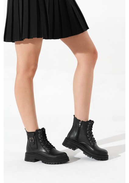 Kadın Siyah Kalın Termo Taban Tokalı Bağcıklı ve Fermuarlı Bot fiyatları