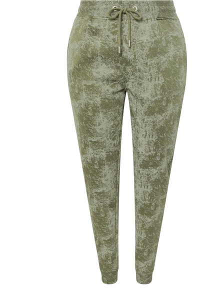 Büyük Beden Beli Büzgülü Dar Paça Cepli Desenli Pantolon 304055