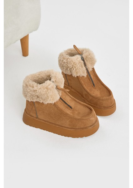 Kadın Taba Kalın Taban Kürklü Önü Fermuarlı Süet Bot fırsatları