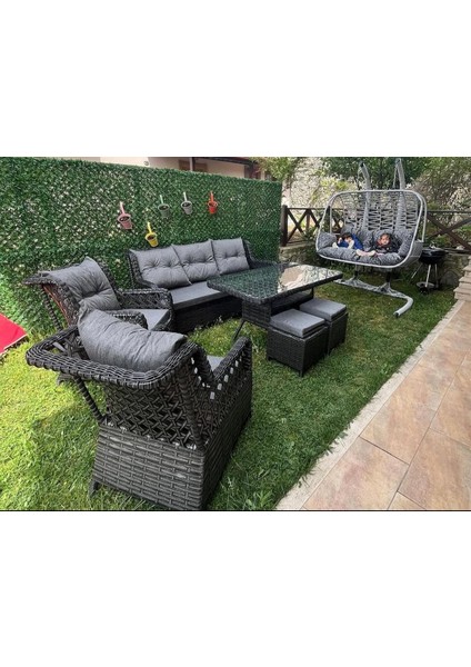 Sergarden Deniz Rattan Puflu Bahçe Balkon Takimi 3+1+1 +3 Kişilik Salımcak Hediyesidir