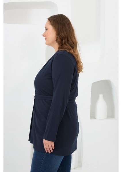 Belden Bağlamalı Örme Büyük Beden Hırka Lacivert fiyatları