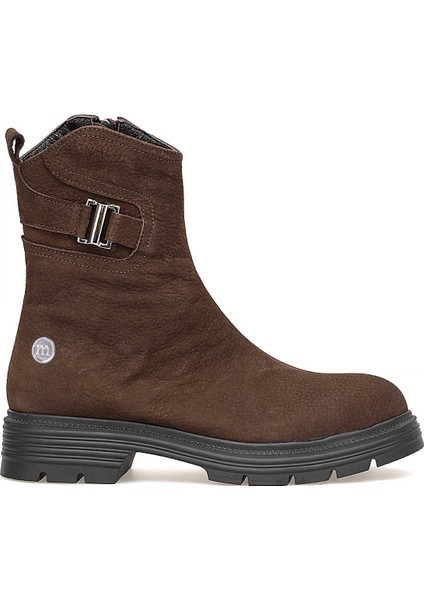 D25KB-1945 Kadın Hakiki Nubuk Deri Topuklu Bot Kahverengi