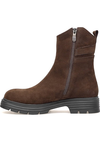 D25KB-1945 Kadın Hakiki Nubuk Deri Topuklu Bot Kahverengi modelleri