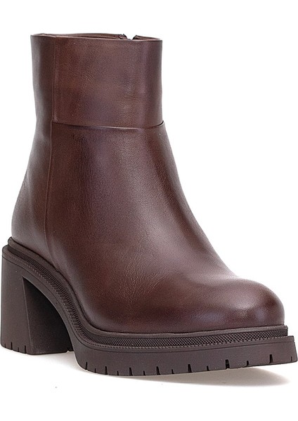 D25KB-8470 Kadın Hakiki Deri Topuklu Bot Kahverengi fiyatları