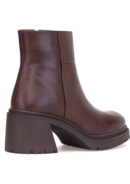 D25KB-8470 Kadın Hakiki Deri Topuklu Bot Kahverengi fırsatları