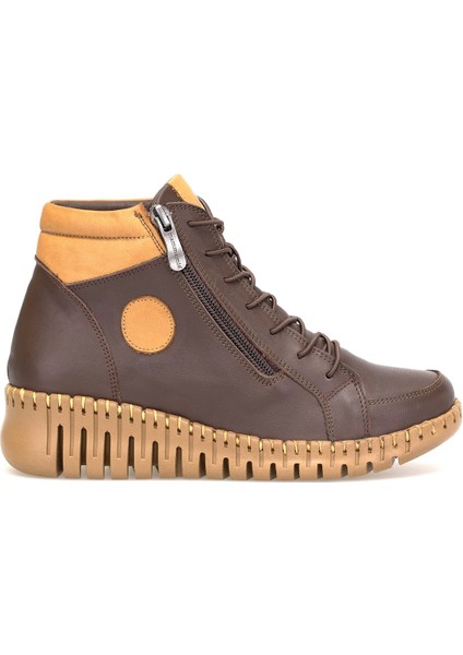 D25KB-1190 Kadın Hakiki Deri Düz Bot Kahverengi