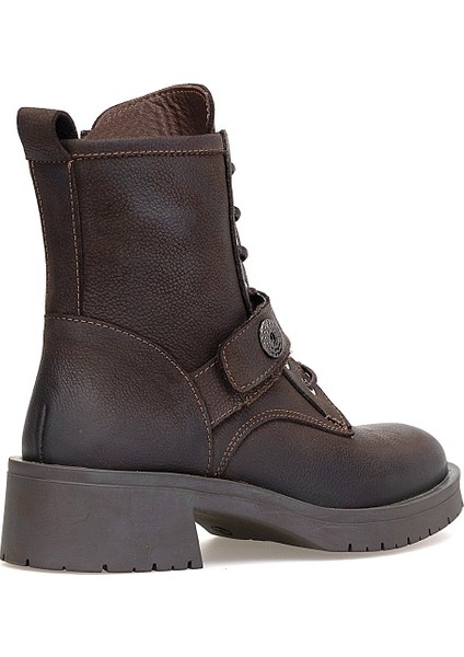 D25KB-8410 Kadın Hakiki Nubuk Deri Topuklu Bot Kahverengi fırsatları