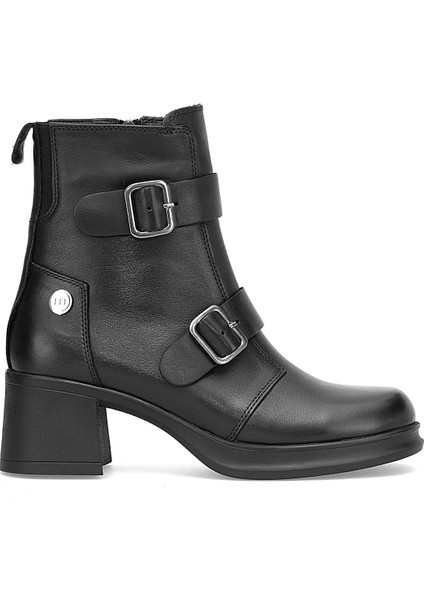 D25KB-8570 Kadın Hakiki Deri Topuklu Bot Siyah