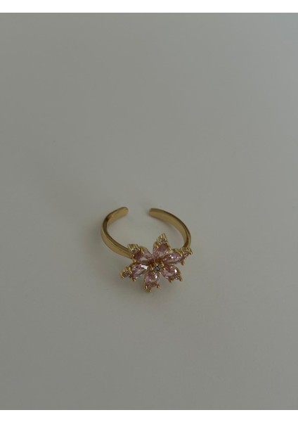 Pembe Renkli Lotus Çiçeği Kristal Ayarlanabilir Gold Yüzük fırsatları