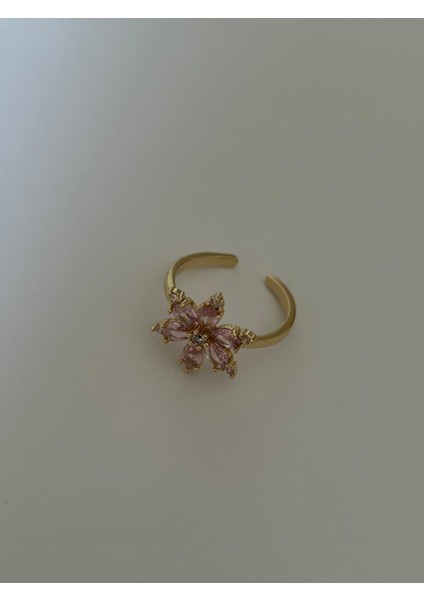 Pembe Renkli Lotus Çiçeği Kristal Ayarlanabilir Gold Yüzük indirimleri