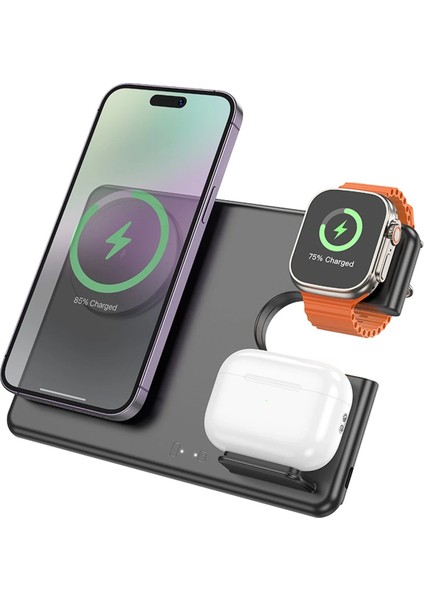 Hoco. Cq1 3in1 15W Manyetik Masaüstü Kablosuz Şarj Standı - Siyah