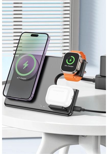 Hoco. Cq1 3in1 15W Manyetik Masaüstü Kablosuz Şarj Standı - Siyah fırsatları