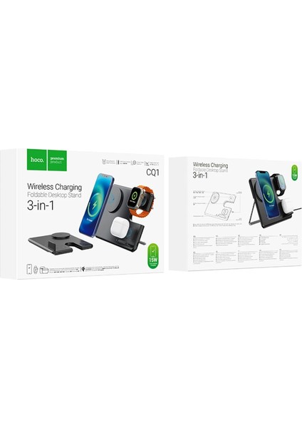 Hoco. Cq1 3in1 15W Manyetik Masaüstü Kablosuz Şarj Standı - Siyah indirimleri