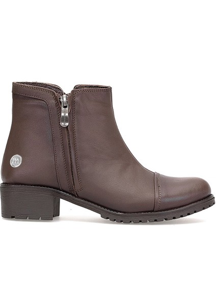 D25KB-1615 Kadın Hakiki Deri Topuklu Bot Kahverengi