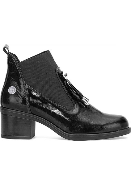 D25KB-1805 Kadın Hakiki Rugan Deri Topuklu Bot Siyah