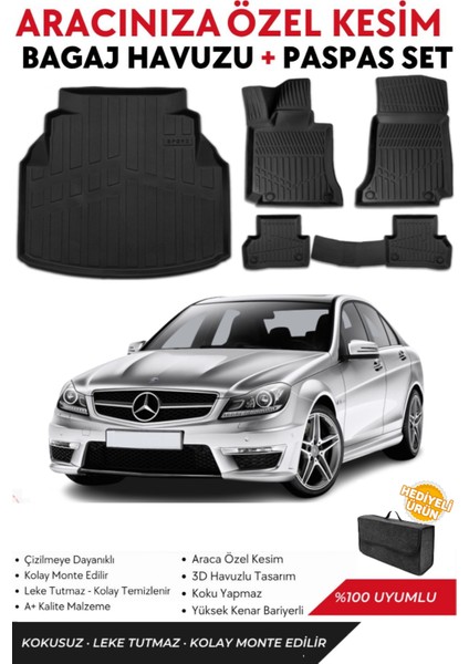 Mercedes C Seri W204 Plastik Takımli 2010 Model Bagaj Havuzu+Paspas Full Takım+Hediyeli