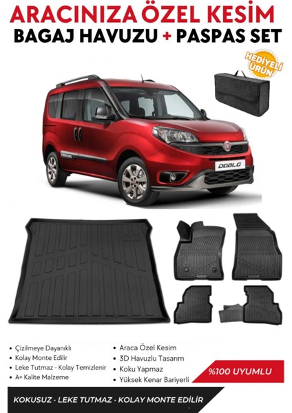 Fiat Doblo 2011 Model Bagaj Havuzu+Paspas Full Takım+Hediyeli