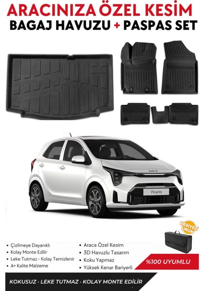 Kia Picanto 2025 Model Bagaj Havuzu+Paspas Full Takım+Hediyeli