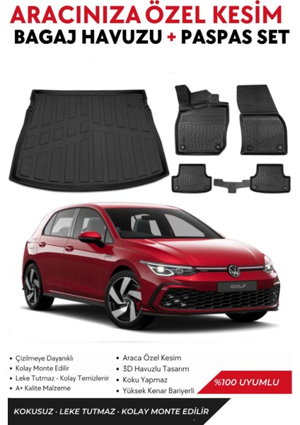Volkswagen Golf 8 2023 Model Üst Bagaj Havuzu+Paspas Full Takım+Hediyeli